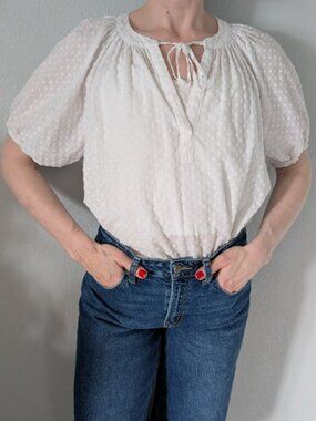 White Puff Sleeve Blouse Loft Women's Medium